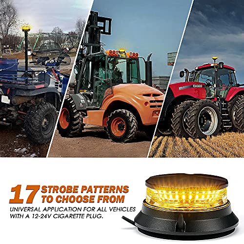 Xprite LED Rotating Beacon Light, 4.5Inch Super Bright Forklift Strobe Lights w/Magnetic Base for 12-24V Construction Truck Patrol Car Tractor Golf Carts-Amber - color: Amber