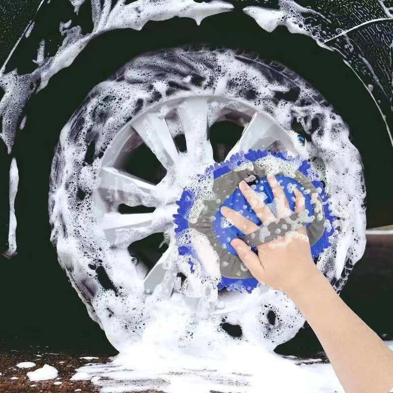 Wontolf 62'' Car Wash Brush Kit with Long Handle, Chenille Microfiber Car Wash Mop Mitt Scratch-Free Car Detailing Cleaning Brush Care Kit Car Cleaning Supplies for Cars RV Truck Boat - color: Blue-7pcs