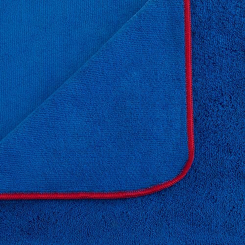 Detailer's Preference Dual Pile 400 GSM Microfiber Towels with Red Trim, All-Purpose Terry Weave Cleaning Cloths for Auto, Home, Boat, Scratch-Free & Reusable, 16x24 Inches, 12-Pack - color: Blue With Red Trim