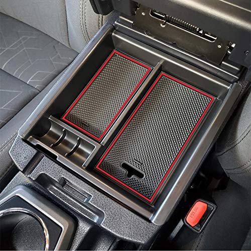 JKCOVER Center Console Accessory Organizer Compatible with Toyota Tacoma 2016 2017 2018 2019 2020 2021 2022 2023, ABS Material Armrest Box Insert Tray (Red trim) - color: red