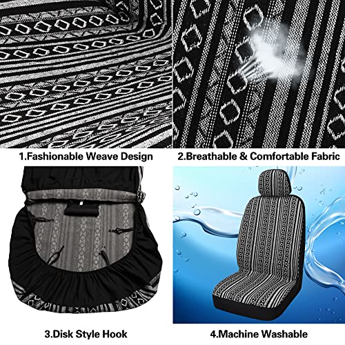 Pariitadin Baja Saddle Blanket Car Seat Covers Full Set with Seat Belt Pads, Washable Breathable Striped Woven Cloth Seat Covers for Cars, Universal Fit Most Cars, Airbag Compatible, Black/White - color: Black/White, size: FULL SET