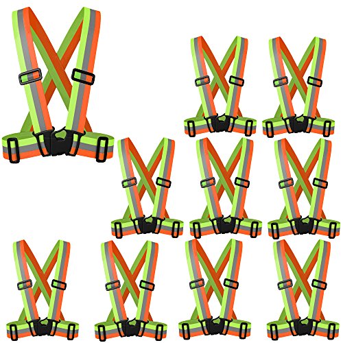 zojo Reflective Vest | Lightweight, Adjustable & Elastic | Safety & High Visibility for Running, Jogging, Walking,Cycling | Fits Outdoor Clothing (Pack of 10, Mixture Neon Orange & Yellow) - color: 10pcs-mixture Neon Orange & Yellow