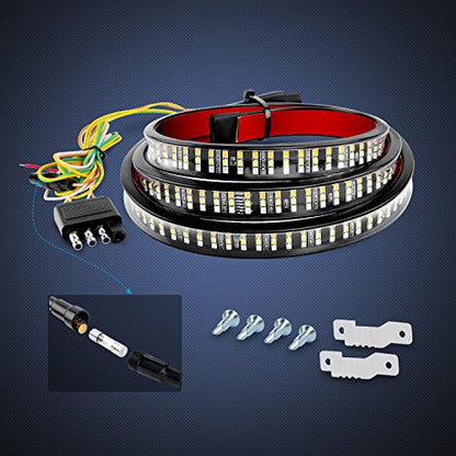 Nilight TR-03 60" Triple 504 LEDs Truck Tailgate Side Bed Light Bar Strip Sequential Amber Brake Running Turn Signal Red/White Reverse - color: 60" Tailgate Light Strip Red/White/Amber 504 LEDs
