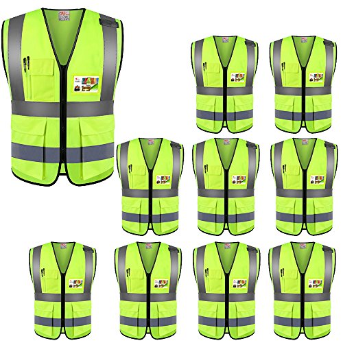 zojo High Visibility Safety Vests With Pockets, for Outdoor Works, Cycling, Jogging, Walking,Sports - Fits for Men and Women (Pack of 10, XXL-Neon Yellow) - color: 10pcs-neon Yellow-2xl, size: X-Large-XX-Large