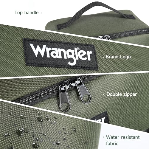 Wrangler Travel Toiletry Bag for Men & Women, Large Capacity Makeup Organizer with 4 Pockets, Water-Resistant Nylon, 180° Lay-Flat Cosmetic Bag with Handle & Double Zipper for Travel, Bathroom & Gym - color: Olive