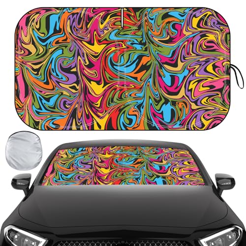Windshield Sun Shade, Car Sun Shade Windshield, Reflector Sunshade Offers Ultimate Protection for Car Interior, Reflective Polyester Blocks Heat for Cars, Trucks, SUVs (57 x 31.5 in) - color: Colorful - Flowing Color，57"x31.5"