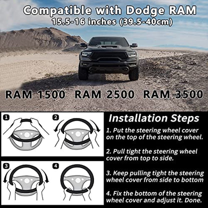Yangday Leather Steering Wheel Cover for Dodge Ram 1500 2500 3500, 15.5-16 inches Car Steering Wheel Cover with Non-Slip Breathable (Blue) - color: Blue