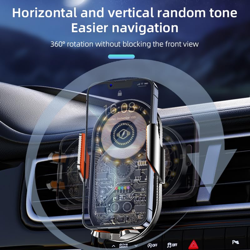 Wireless Car Charger, 15W Fast Charging Auto-Clamping Car Charger Phone Mount Air Vent Cell Phone Holder Compatible with iPhone 16 Pro Max/15/14/13/12/11, Samsung Galaxy S23/S22/S21/S20, etc - color: Black
