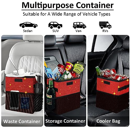 Car Trash Can, Cute Mini Trash Bag With Lid, Glitter Garbage Bin Hanging for Back/Front Seat/Console, Waterproof, Leakproof, 2.5 Gallon, Red Bling Sparkly - color: Red Bling Sparkly