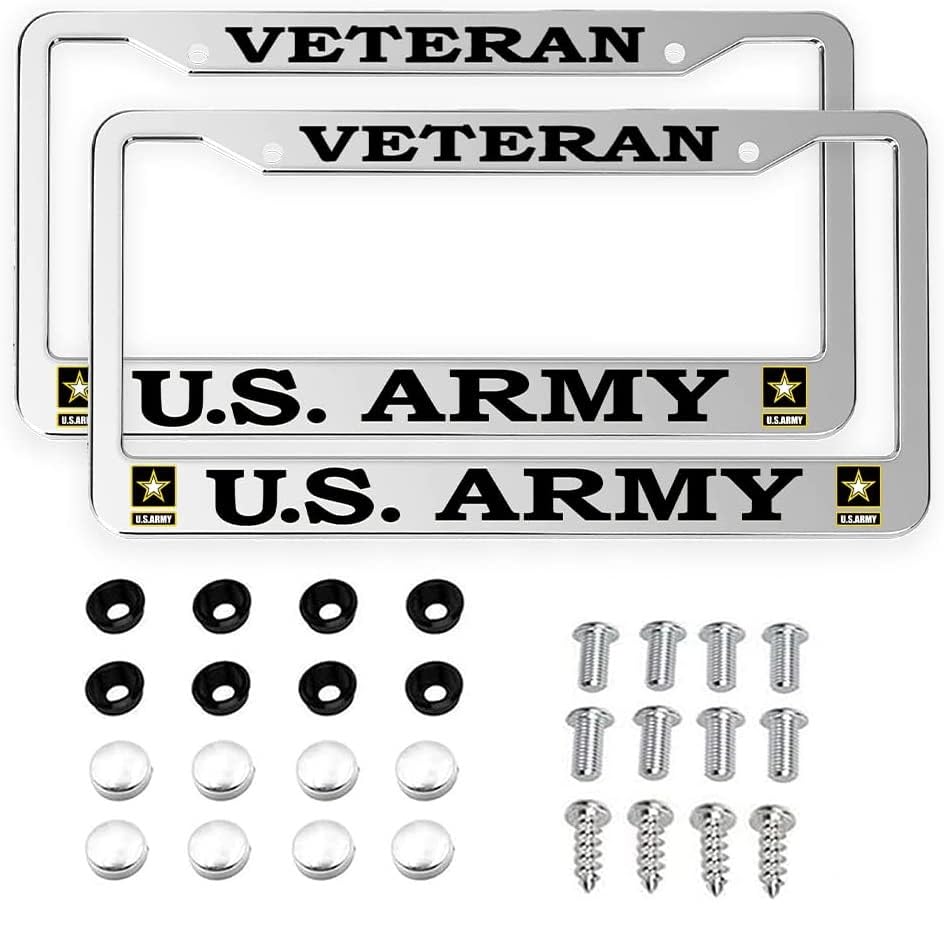 2 PCS for US Army Retired License Plate Frames,Matte Black Aluminum Veteran License Plate Holder License Plate - color: AM-RE-SILVER, size: 2pcs