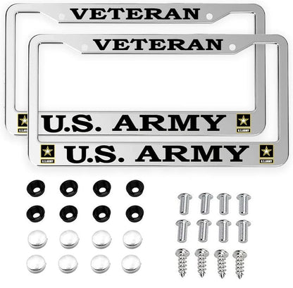 2 PCS for US Army Veteran License Plate Frames,Matte Black Aluminum Veteran License Plate Holder License Plate - color: AM-VE-SILVER, size: 2pcs