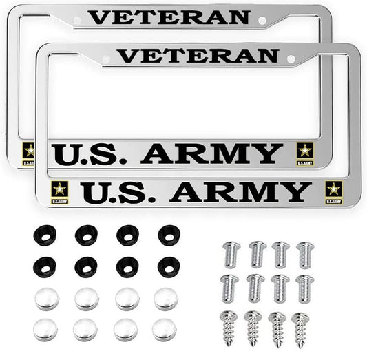 2 PCS for US Army Veteran License Plate Frames,Matte Black Aluminum Veteran License Plate Holder License Plate - color: AM-VE-SILVER, size: 2pcs