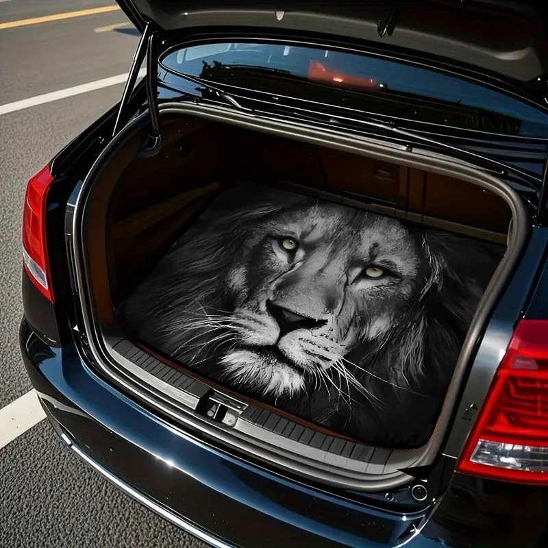 Universal Car Trunk Mat 29" x 39", Animal Black Lion All Weather Trunk Protection Cargo Liner, Durable Cargo Mat Rear Trunk Liner, Stylish Vehicle Interior Accessories Suitable for Most Car Models - color: Animal Black Lion