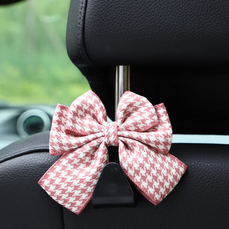 2-Pack Car Purse Hooks for Hanging Purses and Bags, Cute Bow car seat headrest Hooks for Hanging car Purse Hooks. (Houndstooth Pink) - color: Houndstooth pink