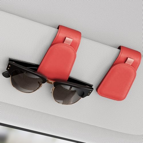 Sotfamily Sunglass Holder for Car Visor, Suede Cloth Magnetic Sunglass Organizer for Car Accessories, 2 Packs, Red - color: Red