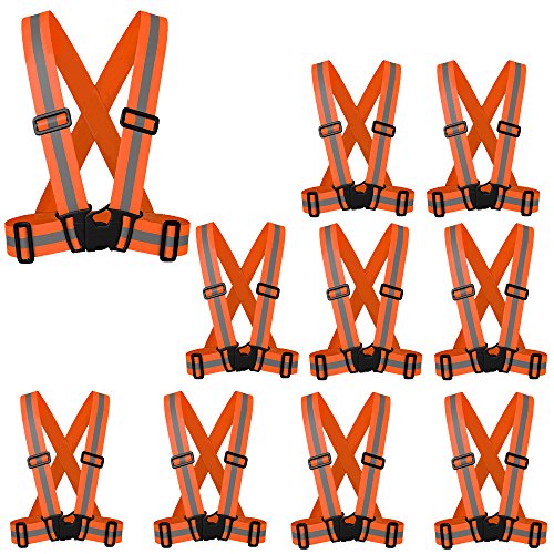 zojo Reflective Vest | Lightweight, Adjustable & Elastic | Safety & High Visibility for Running, Jogging, Walking,Cycling | Fits Outdoor Clothing (Pack of 10, Neon Orange) - color: 10pcs-neon Orange
