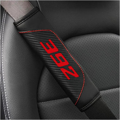 2Pcs Carbon Fiber Leather Seat Belt Cushions Shoulder Pad Soft for Dodge Challenger Durango SRT 392 Accessories,Car Seat Belt Pads Safety Belt Cover Pad (Black 392) - color: Black 392