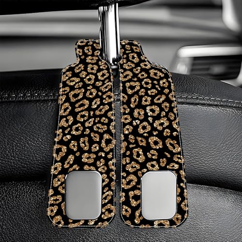 Car Headrest Purse Hanger Abstract Gold Glitter Leopard 1 Pack Bag Purse Holder for Car Premium Leather Double Metal Hook for Handbags, Grocery Bags and Phones - color: Abstract Gold Glitter Leopard