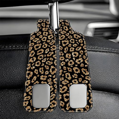 Car Headrest Purse Hanger Abstract Gold Glitter Leopard 1 Pack Bag Purse Holder for Car Premium Leather Double Metal Hook for Handbags, Grocery Bags and Phones - color: Abstract Gold Glitter Leopard