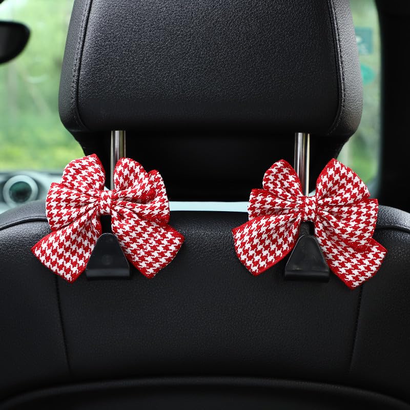 2-Pack Car Purse Hooks for Hanging Purses and Bags, Cute Bow car seat headrest Hooks for Hanging car Purse Hooks. (Houndstooth red) - color: Houndstooth red