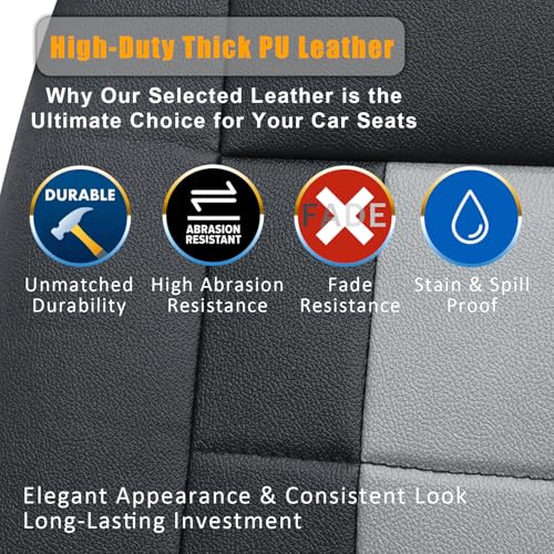 Champlus Car Seat Covers, Premium Leather Ultra Comfort and Thick 2 Front Seat Covers Racing Design, Universal Fit Automotive Sedan Cars, SUVs, Trucks, Mini Vans, Airbag Compatible, Easy to Install - color: Gray