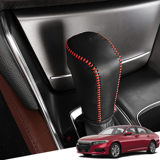 Great-luck Genuine Leather Automatic at Gear Shift Knob Cover Protector Trim,The car Interior Accessories(Red Stitches) for Honda 10th Accord(2018 2019 2020 2021 2022) - color: Red Stitches, size: Accord(2018-2022)