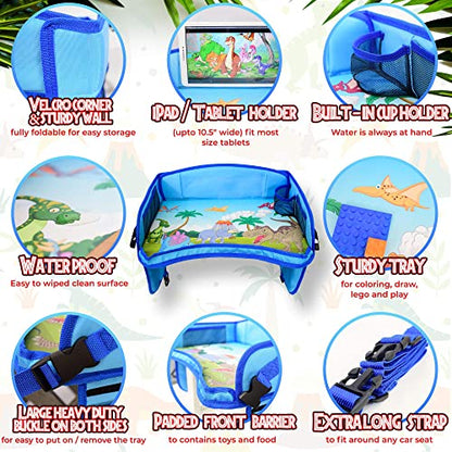 ecoZen Lifestyle Kids Travel Tray & Toddler Lap Desk Organizer - Airplane and Car Seat Table for Road Trip Essentials - Airplane Must Haves for Toddlers - Carseat Tray Kid Travel - Lap Table - color: Blue