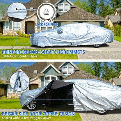 Tecoom Car Cover Waterproof All Weather, Classic Zipper Door & Lock Design, Soft Cotton Lining Car Covers for Automobiles, Windproof UV Rain Hail Protection Full Car Cover Fit 191-200 Inches Sedan - size: 3XXL: Fit 191-200 inches Sedan
