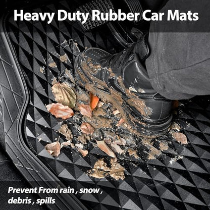 CAR PASS Heavy Duty Rubber Black Car Floor Mats & Cargo Liners, Deep Dish All-Weather Trunk Mats Durable Anti-Slip 3D Rhombus Waterproof Trim to Fit Liner Universal Fit Auto,Sedan,SUV,Truck, Black - color: black with cargo liner