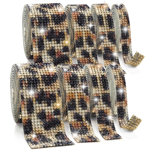 Rhinestone Ribbon Self Adhesive, 8-Yard Bedazzling Strips, 8-Rolls Rhinestone Strips for DIY Craft, Rhinestones for Crafting, Home Decor and Special Events, 4/6/8/14 Rows, Leopard Print Color - color: 2 x 4/6/8/14 Rows Leopard Print Color