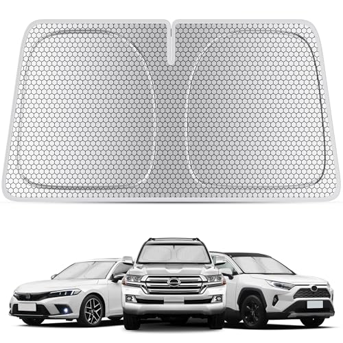 helloleiboo Graphene Car Windshield Sun Shade Car Sun Shade for Windshield with Heat Absorption Coating Foldable Design with UV Protection to Keep Your Car Interior Cooler Silver (Medium-59 × 30 in) - size: 59*30 Inches