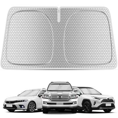 helloleiboo Graphene Car Windshield Sun Shade Car Sun Shade for Windshield with Heat Absorption Coating Foldable Design with UV Protection to Keep Your Car Interior Cooler Silver (Medium-59 × 30 in) - size: 59*30 Inches