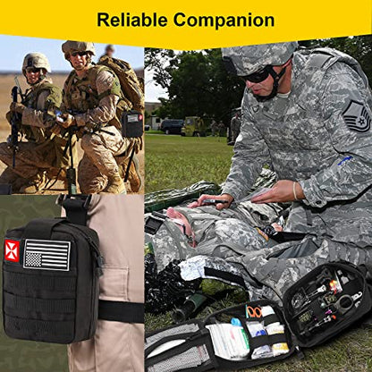 Survival First Aid Kit, 248PCS Survival Tools Camping Essentials Tactical Gear Emergency Trauma Medical Supplies Packed in a MOLLE Pouch, Saber Card,Cool for Men Camping Hiking Outdoor Activities