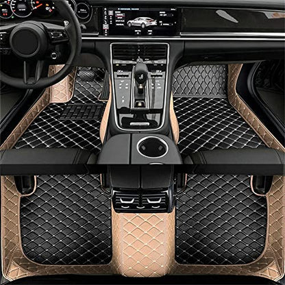 Custom Waterproof Leather Car Floor Mats Fit for Most Car SUV Truck & Sportscar All Weather Protection Vehicles (Black+Beige) - color: Black+Beige