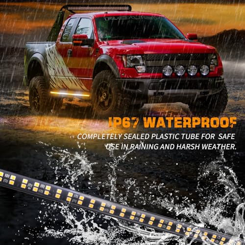 XRIDONSEN 2PCS 60 inch Emergency Truck Strobe Lights Strip 720 LED Running Board Lights Amber White Flashing Warning Hazard Safety Side Step Lights for Trucks Construction Vehicles Pickup SUV Jeep - color: Amber/White