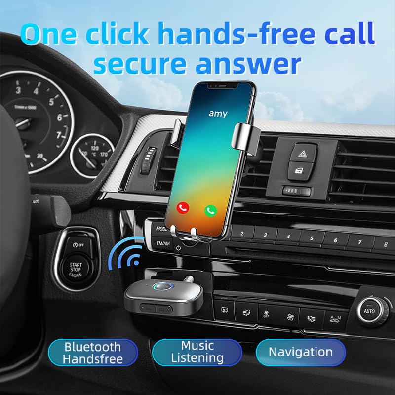 Bluetooth Adapter for Car, Bluetooth V5.3 Receiver Wireless Audio Receiver for Car Stereo/Home Stereo/Wired Headphones/Speaker, Plug & Play
