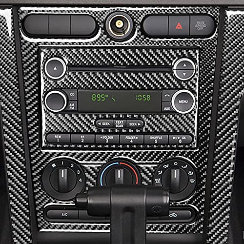 6PCS Car Central Console Dashboard Panel Cover Trim Interior Stickers Compatible with Ford Mustang GT Shelby 2005 2006 2007 2008 2009 Real Soft Carbon Fiber Accessories - color: Dash Console Kit-black
