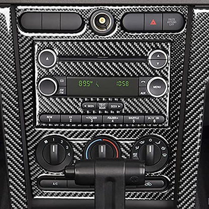 6PCS Car Central Console Dashboard Panel Cover Trim Interior Stickers Compatible with Ford Mustang GT Shelby 2005 2006 2007 2008 2009 Real Soft Carbon Fiber Accessories - color: Dash Console Kit-black