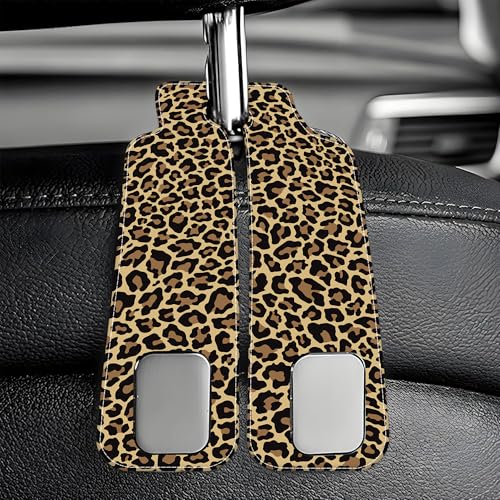Purse Hook for Car Abstract Brown Leopard 1 Pack Headrest Back Seat Hook Premium Leather Double Metal Hanger Storage Pack Bag Purse Holder Car Accessories - color: Abstract Brown Leopard