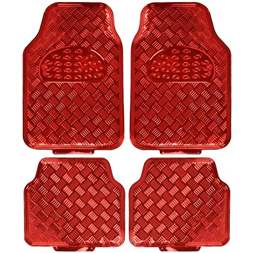 BDK Red All Weather Heavy Duty Car Floor Mats Interior Liners for Auto Van Truck SUV, Fits Front & Rear - color: Metallic Red