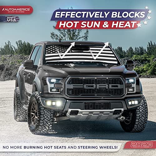 Autoamerics 1-Piece Windshield Sun Shade B&W American Flag USA Patriotic Design - Foldable Car Fits Easily to SUV & Truck Vehicles UV Ray Blocker Keeps Your Vehicle Cool Large - color: USA B&W FLAG, size: LARGE = 64 x 33.5 inches