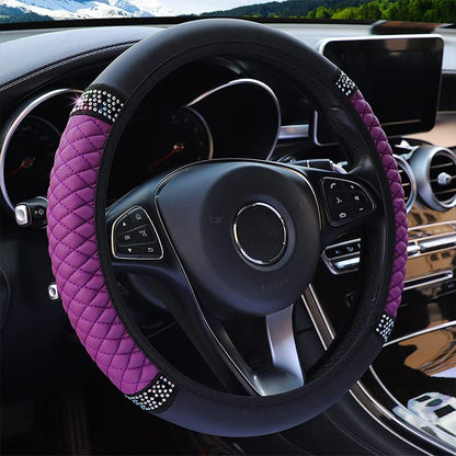 PU Leather Elasticity Car Steering Wheel Cover Anti-Slip Adjustable Steering Wheel Protective Sleeve, Purple - color: Purple