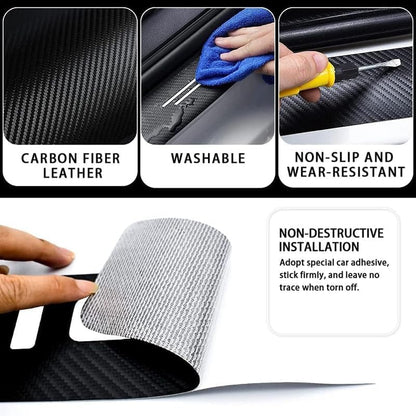 4 Pcs Car Door Sill Protector for Honda CRV Hybrid 2023-2026, Scuff Plate Guards Carbon Fiber Leather Anti-Scratch Decorative Entry Step Stickers
