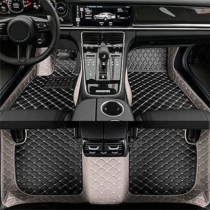 All-Weather car Floor Mats-Suitable for 98% of car Models Watherproof Leather car Floor mat (Gray and Black Beige) - color: Gray and black beige