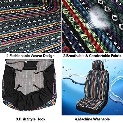 Pariitadin Baja Saddle Blanket Car Seat Covers Front Set with Seat Belt Pads, Washable Breathable Striped Woven Cloth Seat Covers for Cars, Universal Fit Most Cars, Airbag Compatible, Red/Blue - color: Red/Blue, size: FRONT PAIR