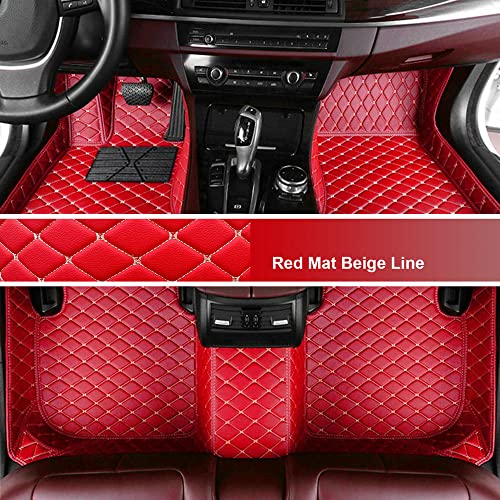 Custom Personalized Floor Mats for Cars - Luxury Full Coverage All Weather Mats, Anti-Slip Leather Mat Set, Fit for 99% of Cars, SUVs & Trucks (Red Mat Beige Line, A-Diamond) - color: Red Mat Beige Line, size: A-Diamond
