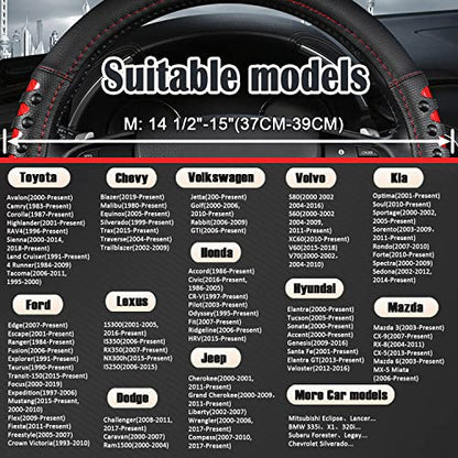 West Llama Microfiber Leather Car Steering Wheel Cover for Men Women,Universal Fit 14.5-15 inch(Leather Nails-Red+Black-Standard Size) - color: C-Red+Black, size: Standard size (14 ½''-15'')