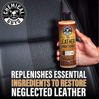 Chemical Guys SPI410 Leather Cleaner and Conditioner Bundle with ACC_S95 Long Bristle Horse Hair Leather Cleaning Brush, Safe for Car, Home, Office, & More (3 Item Bundle with 2-16 fl oz Bottles) - style: 16 Fl Oz KIT + BRUSH
