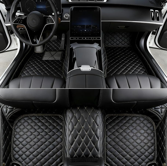 New Customized car Floor mats, Suitable for 99.9% of car Models, All-Weather car Floor mats, Fully Covered car Floor mats, Anti Slip and Waterproof car Floor mats (Black Beige) - color: black beige