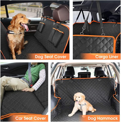 Dog Car Seat Cover for Back Seat, Waterproof Seat Protector Scratchproof Pet Hammock with 4 Bags Side Flaps, Washable Nonslip Backseat Protection for Cars Trucks and SUVs.
